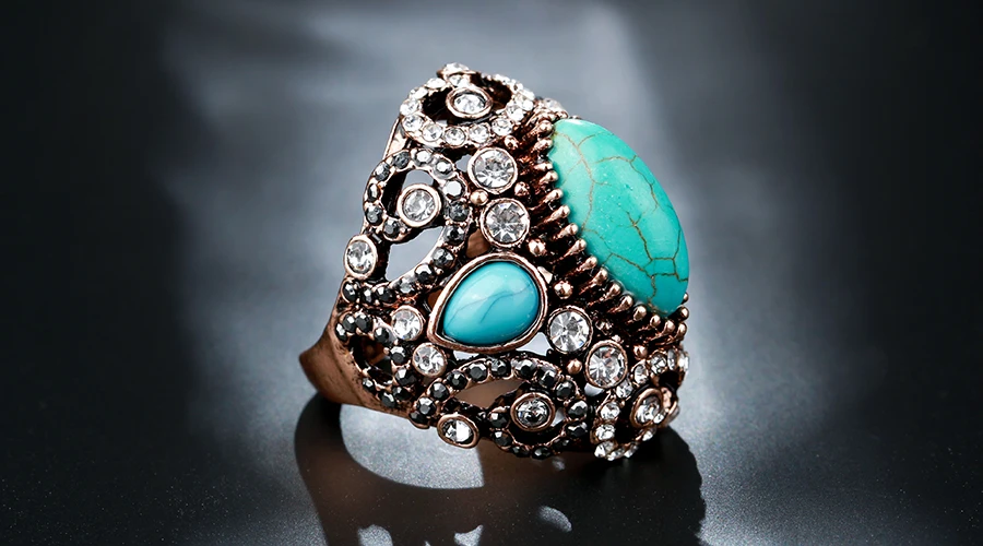 Kinel Роскошные Большие античные кольца для женщин, модные дубайские кольца с голубым золотом и камнем, винтажные Свадебные обручальные кольца с кристаллами, ювелирные изделия, новинка