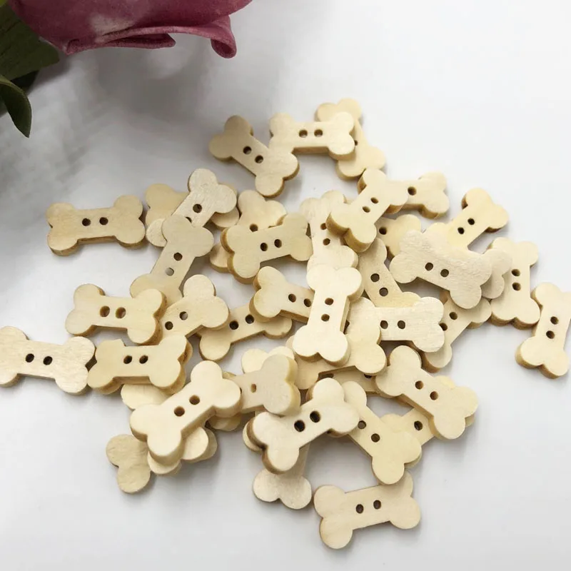 Fashion Natural Sewing Buttons Craft 100pcs/lot Dog bone Wooden Buttons 2 Holes Scrapbooking