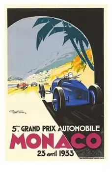 

RACING car GRAND PRIX monaco 1933 vintage SILK POSTER Decorative painting 24x36inch