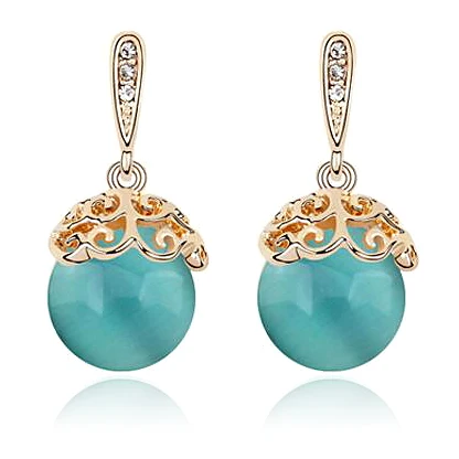 

High Quality Gold Color Drop Earrings Round Clear Moonstone Opal Vintage Retro Earrings Women Fine Jewelry New Brincos De Festa