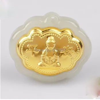 

Hot sale 100% Natural Jadeite new 24K Yellow gold Kwan-Yin Pendant With Certificate