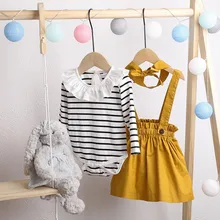 Осенние комплекты одежды для маленьких мальчиков и девочек, кружевной полосатый комбинезон принцессы для новорожденных, юбка на подтяжках, наряды, roupa infantil