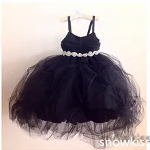 Милое маленькое черное платье длиной до лодыжки Бальные платья с пояс с кристаллами прекрасный день рождения роскошное праздничное платье; платья на выпускной для девочек платья для девочек