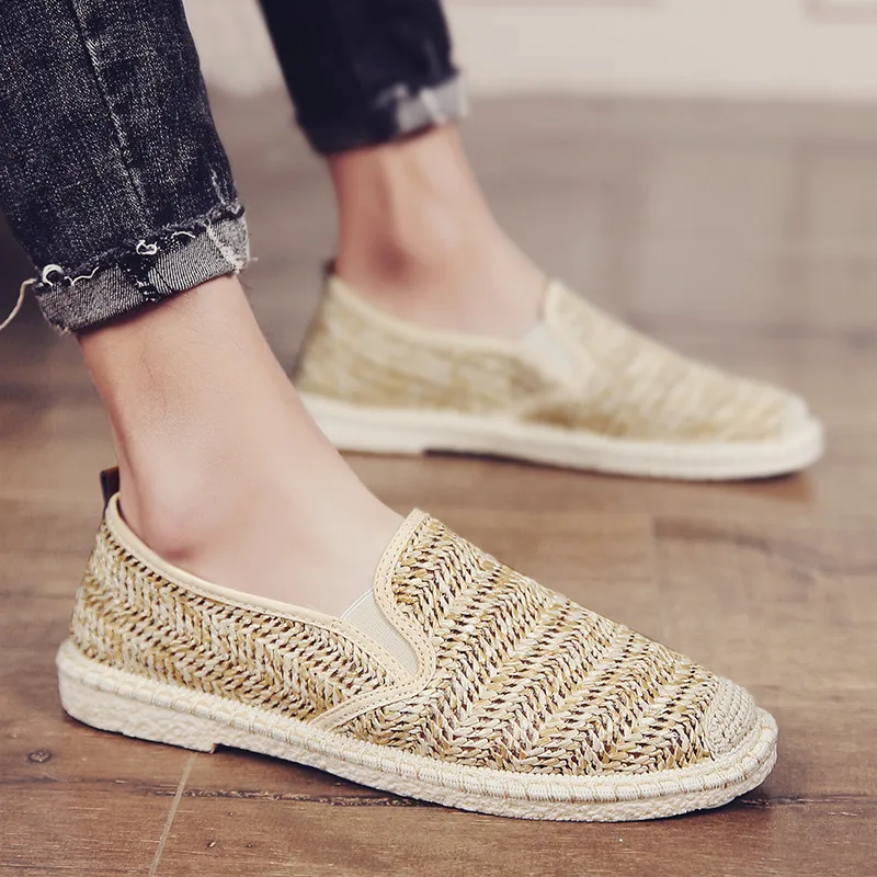 

Mens Slip On Loafers Flat Heel Loafers Fisherman Canvas Outwear Casual Shoes New Cloth Breathable Flats
