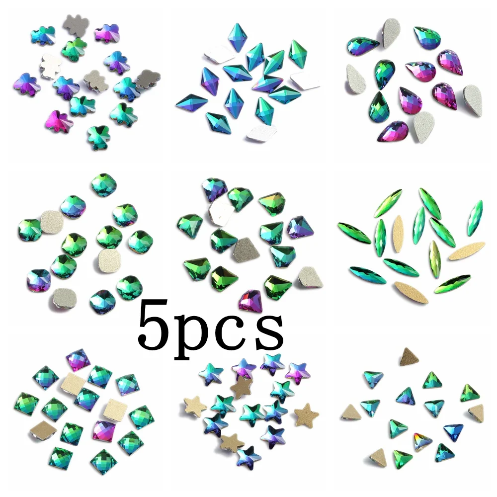 

DIY Nail Art Gems 5pcs Rainbow Glass Rhinestone For Flatback Nail Stickers DIY Craft Art Charm Stones