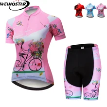 Команда weimostar велосипедная одежда для верховой езды на велосипеде Комплект женский велосипед с коротким рукавом Bib Maillot Ciclismo Велоспорт Джерси наборы дышащий