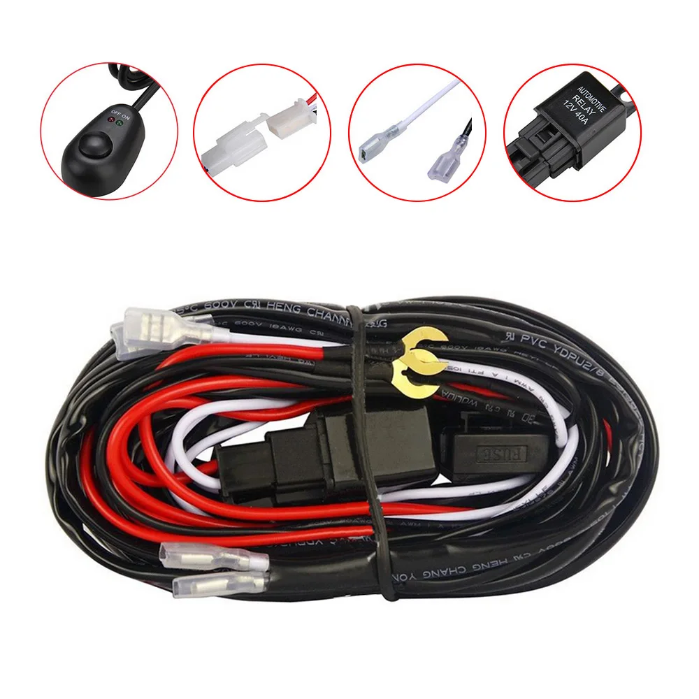 

Professional Wiring Harness Kit Loom 12V 40A LED Work Driving Light Bar With Fuse Relay