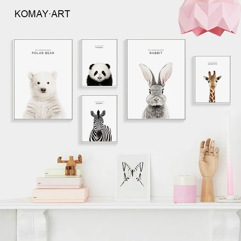

Cute Animals Art Canvas Painting Poster Print Panda Giraffe Rabbit Zebra On Canvas Wall Picture For Kids Bedroom Home Decor K009