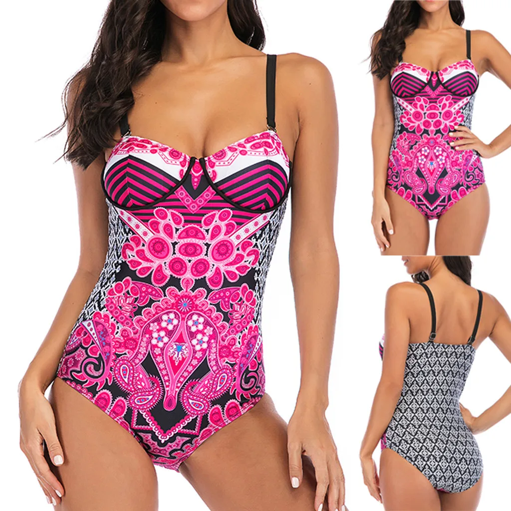 

Tops 2019 New Summer Swimwear Cloths Women Siamese Bikini Set Push-Up StripeSwimwear Print Beachwear Swimsuit 20