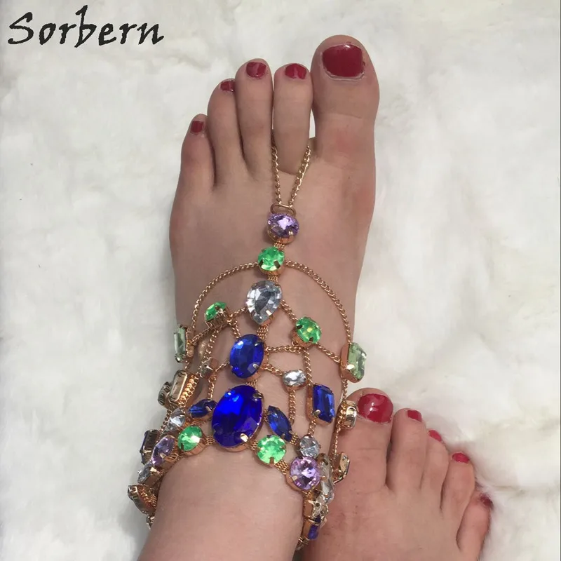 Sorbern Фиолетовый Кристаллы обуви лодыжки цепи обуви DIY голые ноги аксессуары обувь пряжки сетчатые сандалии украшения обуви