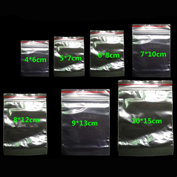 100 шт./упак. прозрачная защитная пленка Пластик PE подарок ювелирные изделия мешки Ziplock мешок повторного использования Пластик поли прозрачные сумки с застежкой-молнией Толщина 0,05 мм