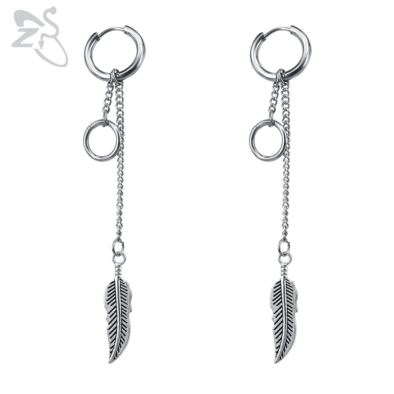 

ZS Korean Dangle Earrings Long Tassel Feather Earrings Fashion Stainless Steel Jewelry Earrings Kpop Accessories Drop brincos