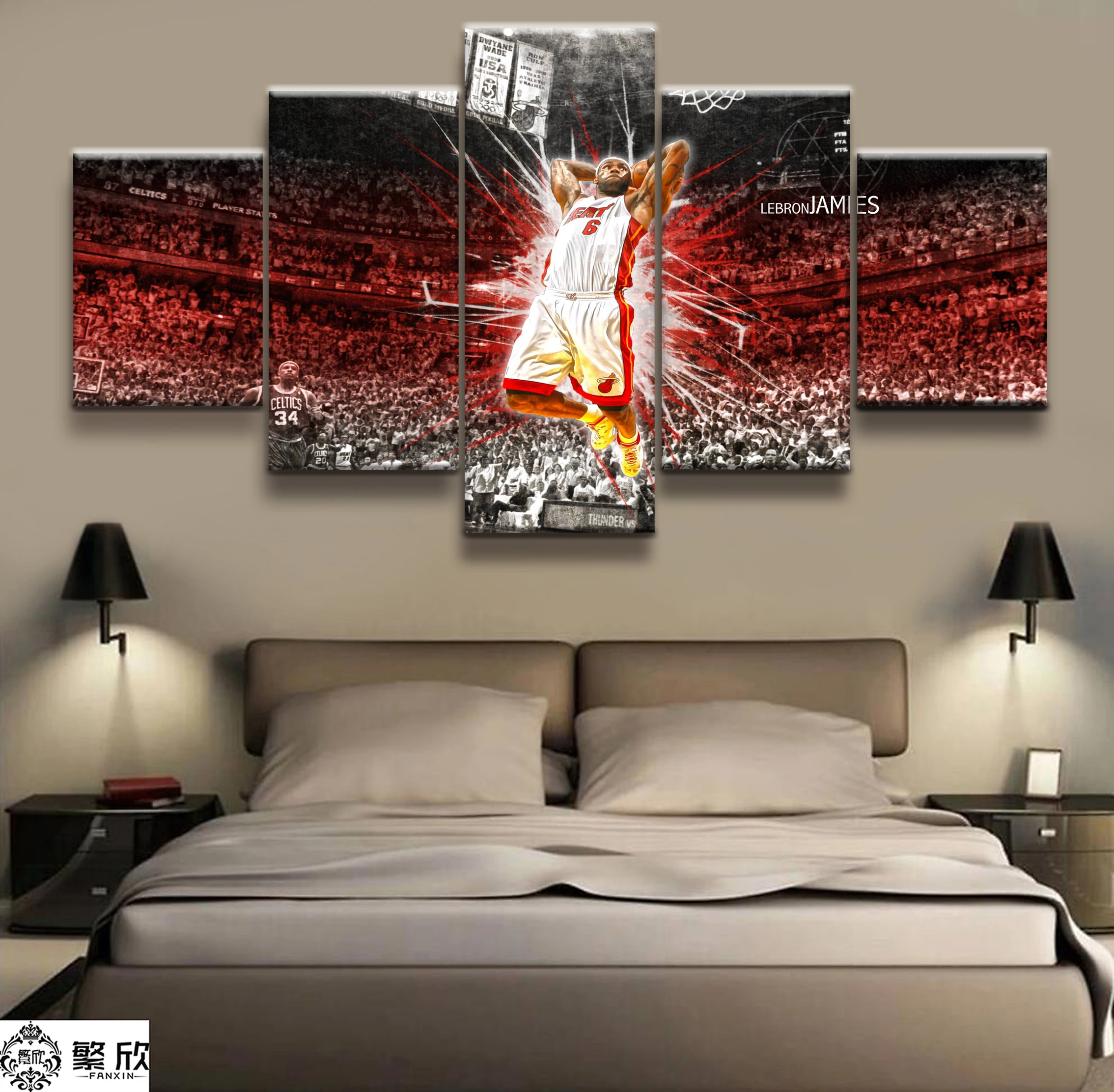 

5 Panel NBA LeBron James Basketball Poster Canvas Printed Painting For Living Room Wall Art Decor HD Picture Artworks Poster