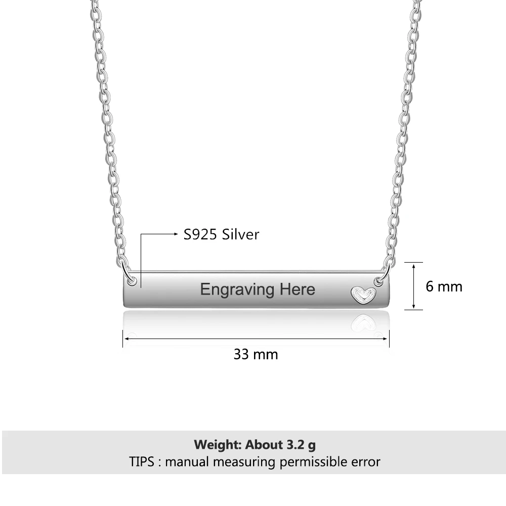 925 стерлингового серебра персонализированное имя бар ожерелье Пользовательское имя ожерелье s для женщин Promise табличка с сердцем(Lam Hub Fong
