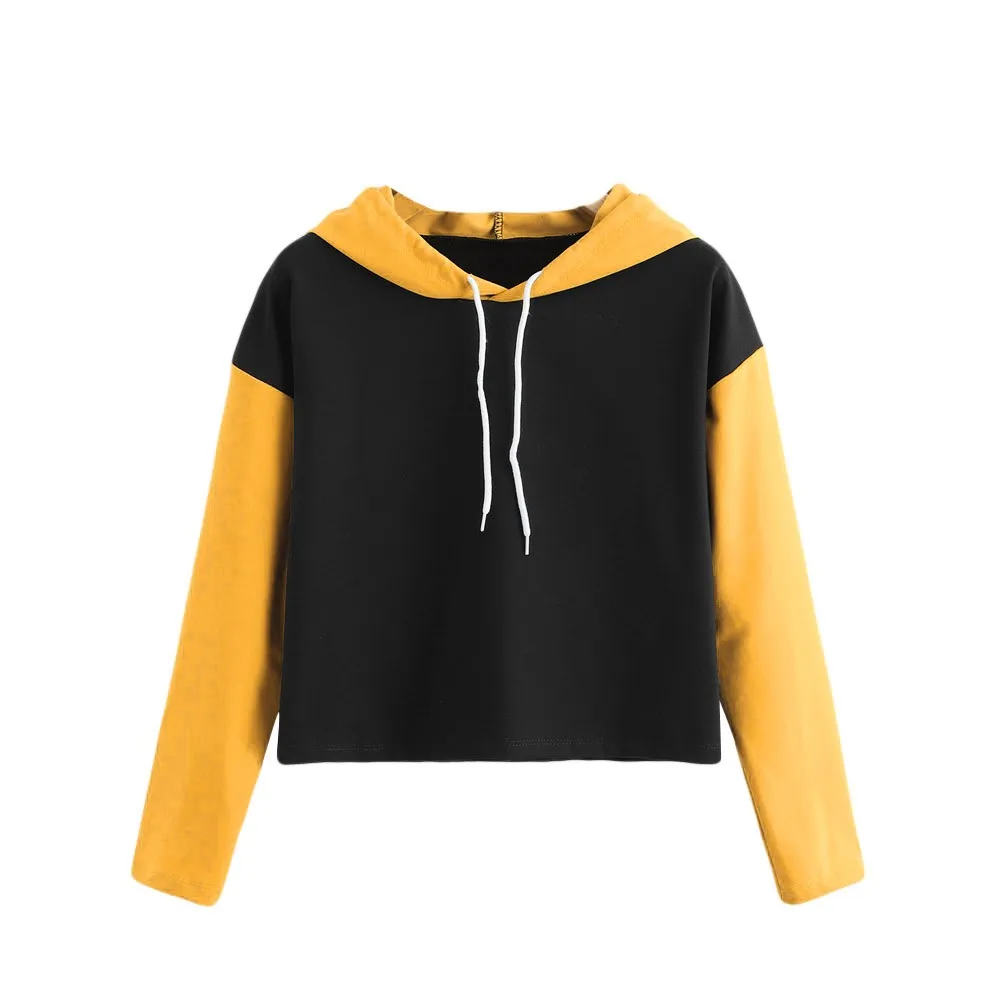 

ISHOWTIENDA Women's top blouse sweatshirt Long Sleeve Stitching Print Bandage Hoodie Winter clothes moletom feminino sudadera