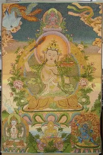 

Thangka Brocade painting Silk embroidery Embroidery Buddha Gold silk weave White Tara