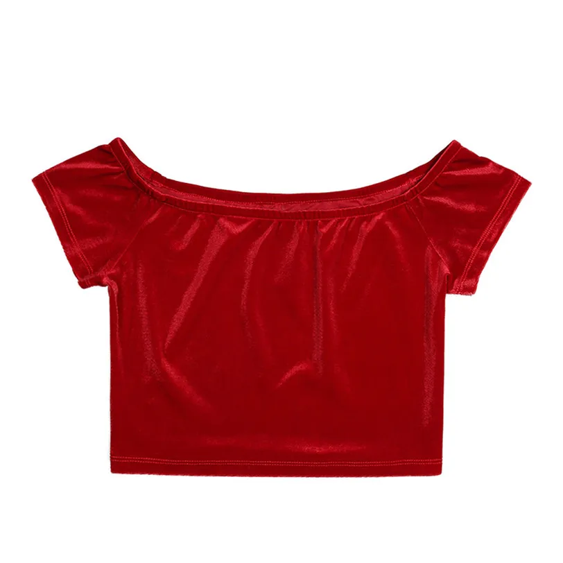strapless tshirt women 2018 vintage velvet t-shirt streetwear women crop top tee shirt femme manche courte wholesale noJE20 (4)