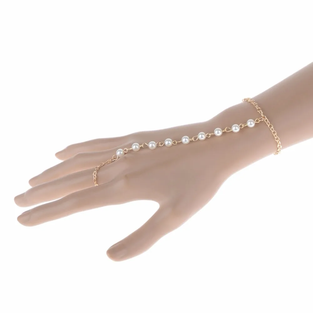 PINKSEE Pearl Beaded Slave Hand Chain Slave Bracelet Jewelry For Women
