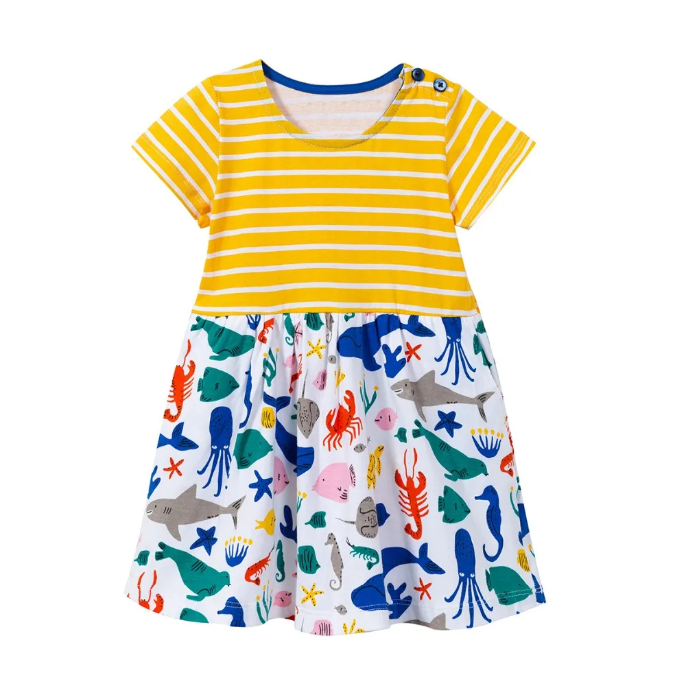 

Girls Cartoon Casual Dress 2019 Summer Children Bohemian Short Sleeve O-Neck Kids Beach A-Line Party Dresses 2-7T