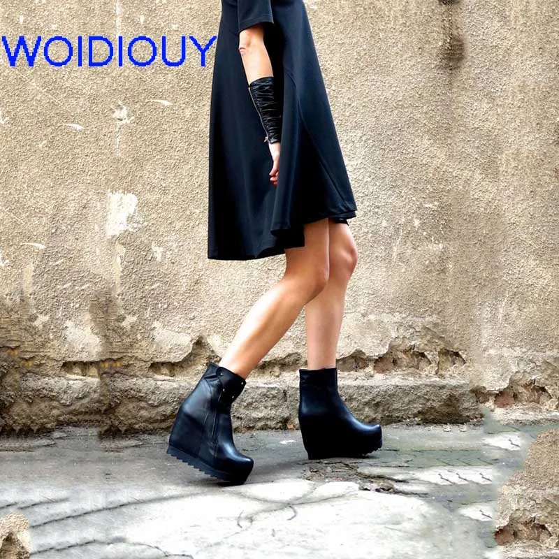 

Handmade Black Genuine Zipper Wedges Shoes for Women Platform High Heels Shoes Female Pumps Party Wedding Casual Women Shoes
