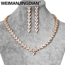 WEIMANJINGDIAN бренд золотой цвет кубического циркония маркиза ожерелье с фианитами и длинные Подвесные серьги свадебный комплект ювелирных изделий