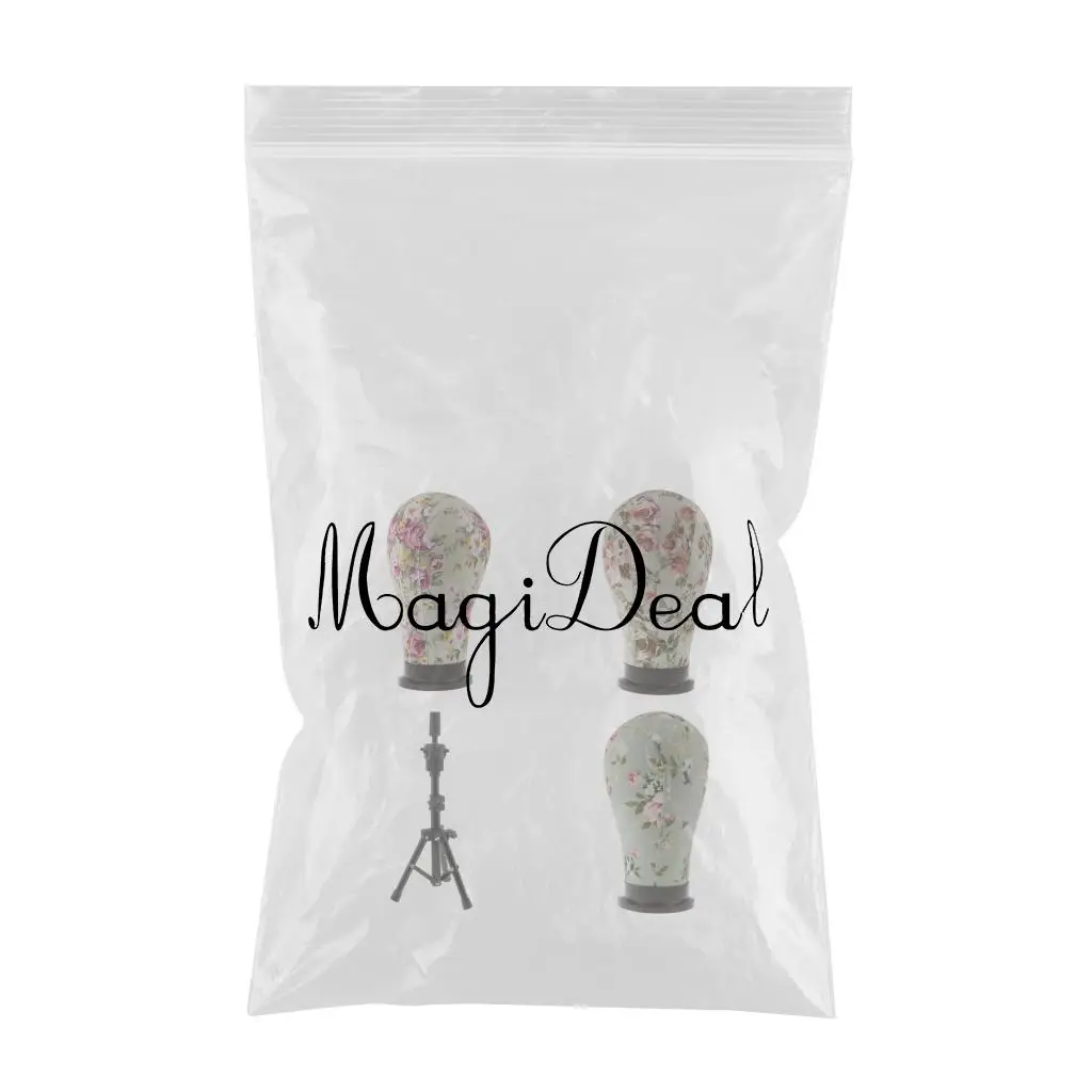 3pcs Cork Canvas Block Mannequin Model Head Wigs Making Display with Tripod Stand Set