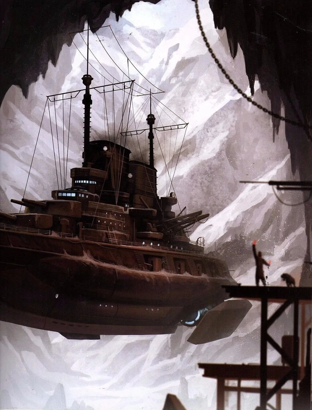 

steampunk flying battleship ice cave longest side 11inches Wall Sticker Home Decoration Silk Art Poster