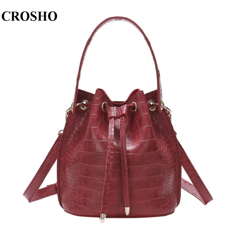 

CROSHO Vintage Croc-print Bucket Bag with Simple Handbag Slung Across One Shoulder