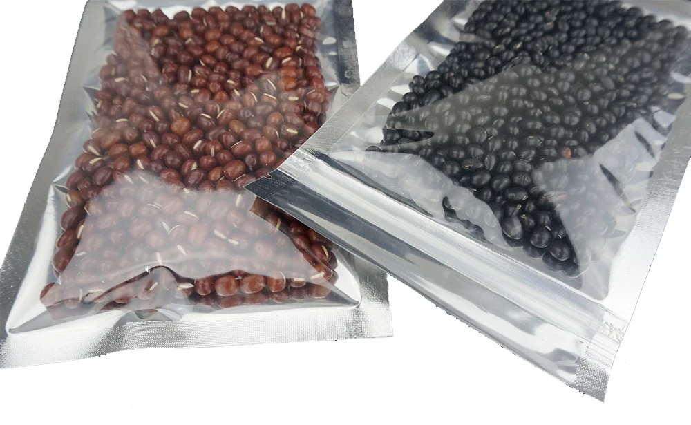 

200pcs,9*16cm Translucent plating aluminium ziplock bag - side silver aluminized foil plastic pouch with front clear zipper seal