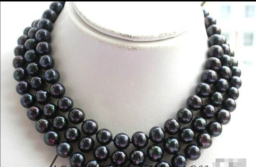 

FREE SHIPPING ****** z2164 long 50" round 11mm Tahitian black freshwater pearl necklace 925silver