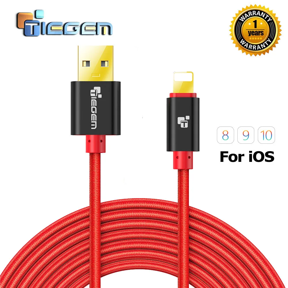 Tiegem нейлон плетеный кабель USB для iPhone 5 5S 7 Plus 1 м/2 м/3 м быстро зарядки синхронизации