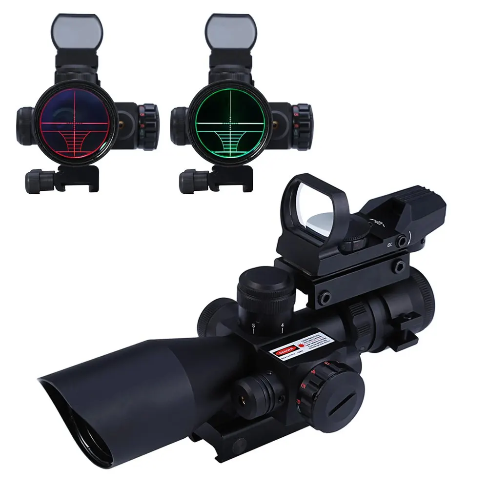 

2016 Hunting 2.5 - 10X40 Tactical Optics Riflescope Red dot sight / Green Laser Dual Illuminated Scope Mil-dot 20mm Rail Mount