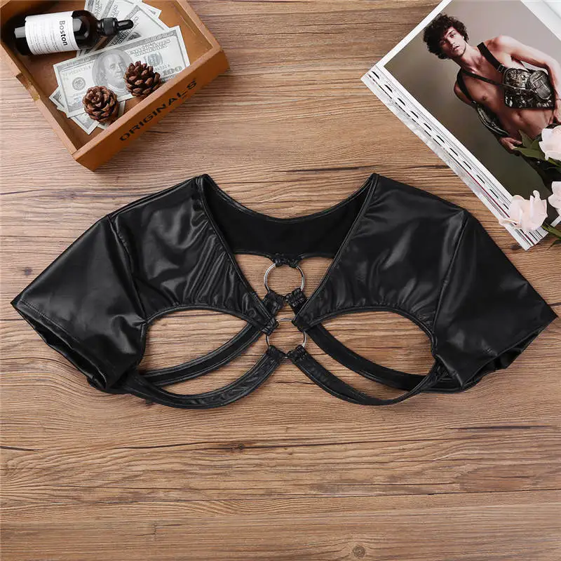 FEESHOW Black Faux Leather Harness Shoulder Bondage Belt Mens Half Tank Top Clubwear Male Stage Costume Crop Tops Chest Bdsm Men -Zentai shop online HTB1ZT3pkiQnBKNjSZFmq6AApVXa5.jpg