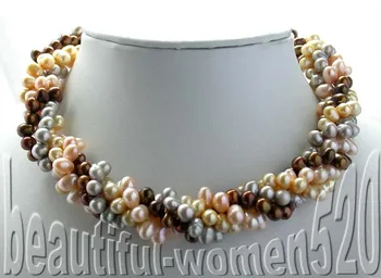 

Z2936 4strands 19" coffee pink gray champagne pearl necklace