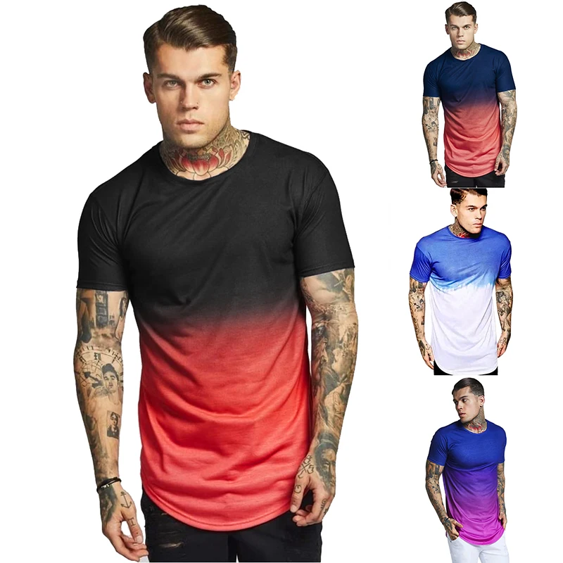 

Gradient color Fashion T Shirt Men Fast compression Breathable Mens Short Sleeve Fitness Mens t-shirt Gyms Tee Tight Casual Top