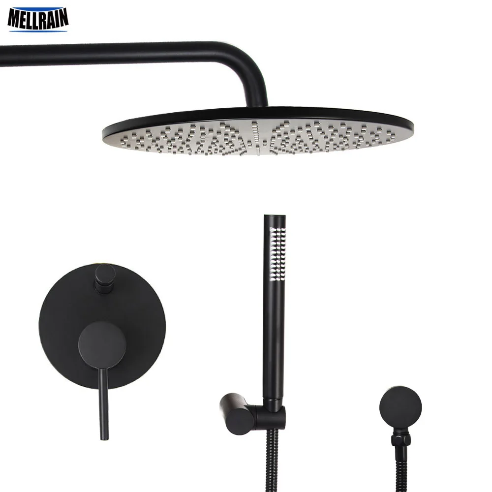Качественный латунный черный набор для душа настенный смеситель с двойной