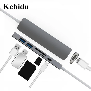 

Kebidu Multifunction USB C HUB Type-C Support USB 3.0 Ports HDMI 4K Card Reader 6-in-1 HUB for MacBook PC Phone Aluminum Alloy