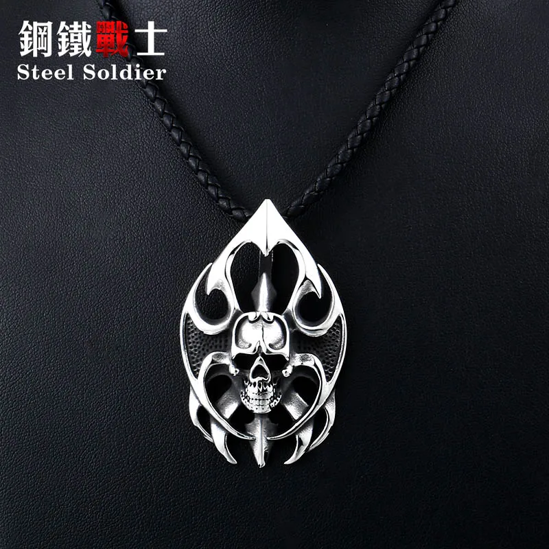 

Steel soldier skull flame punk men stainless steel necklace pendant mens rock fashions jewelry gifts for women