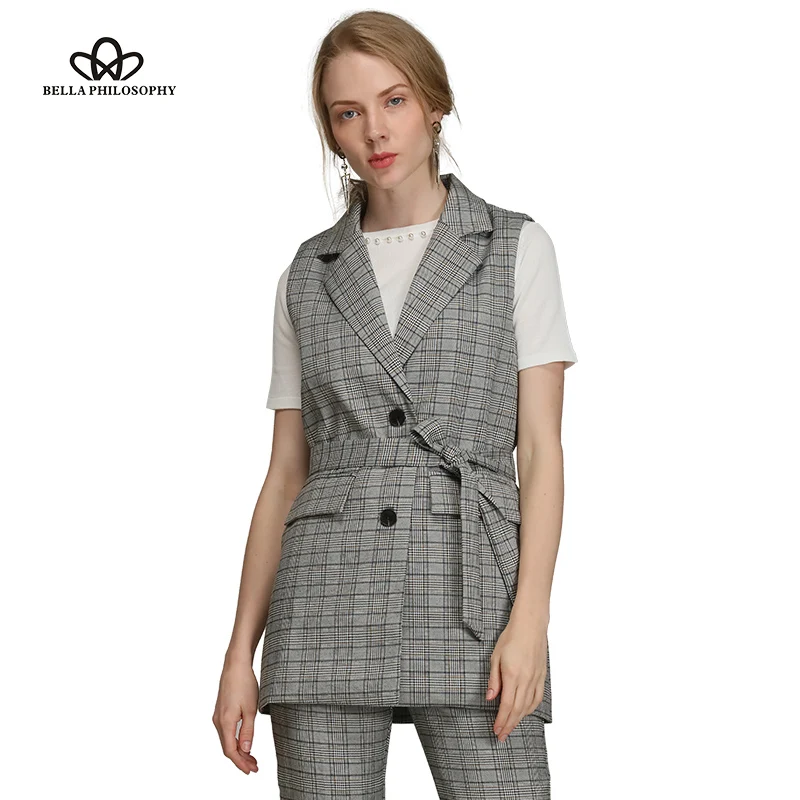 

Wonder 2018 new autumn Plaid Blazer Vest Women Casual Sleeveless Pockets OL Coat Waistcoat Female Single Breasted Outwears tops