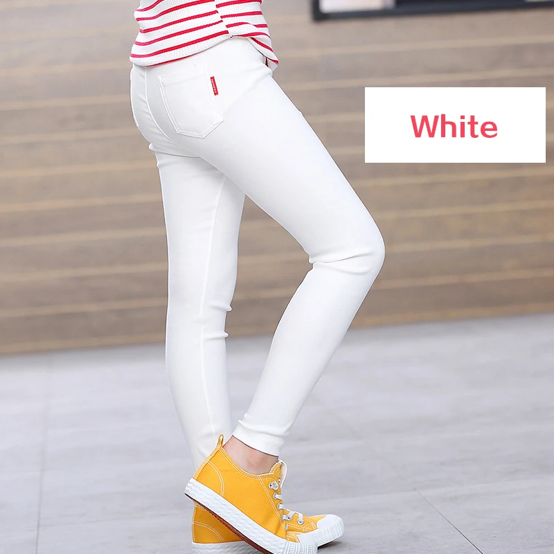 Funfeliz брюки-карандаш для девочек; коллекция года; сезон лето-осень; Детские обтягивающие эластичные брюки; детские брюки; однотонные От 3 до 14 лет с высокой талией - Цвет: white