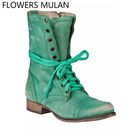 

Fashion New Cool Gradient Shoes Round Toe Cross Tied Wood Heel Women Boots Middle Chunky Heel All Match Casual Shoes Footwear