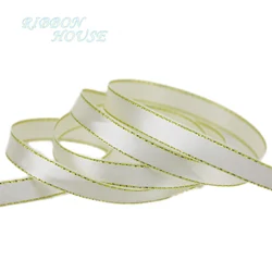 High - Quality White Satin Ribbon with Gold Edge for Gift Packaging (25 Yards) Wholesale (Beige)