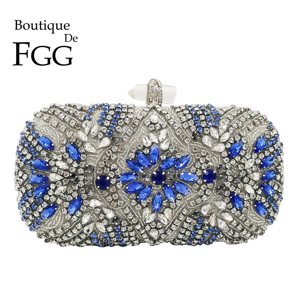 Boutique De FGG, винтажный женский клатч с серебряными кристаллами и бисером, вечерняя сумочка, свадебные клатчи, сумки, вечерние сумки для невесты