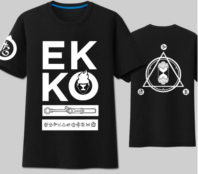 Anime! Game LOL Ekko the Boy Who Shattered Time Cosplay T-shirt Summer Boys/Girls Cotton Black White Costume Daily Top Free Ship |