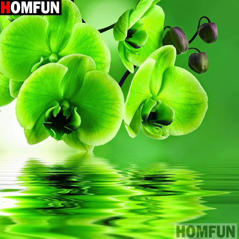 Алмазная живопись HOMFUN зеленый цветок алмазная вышивка с полными