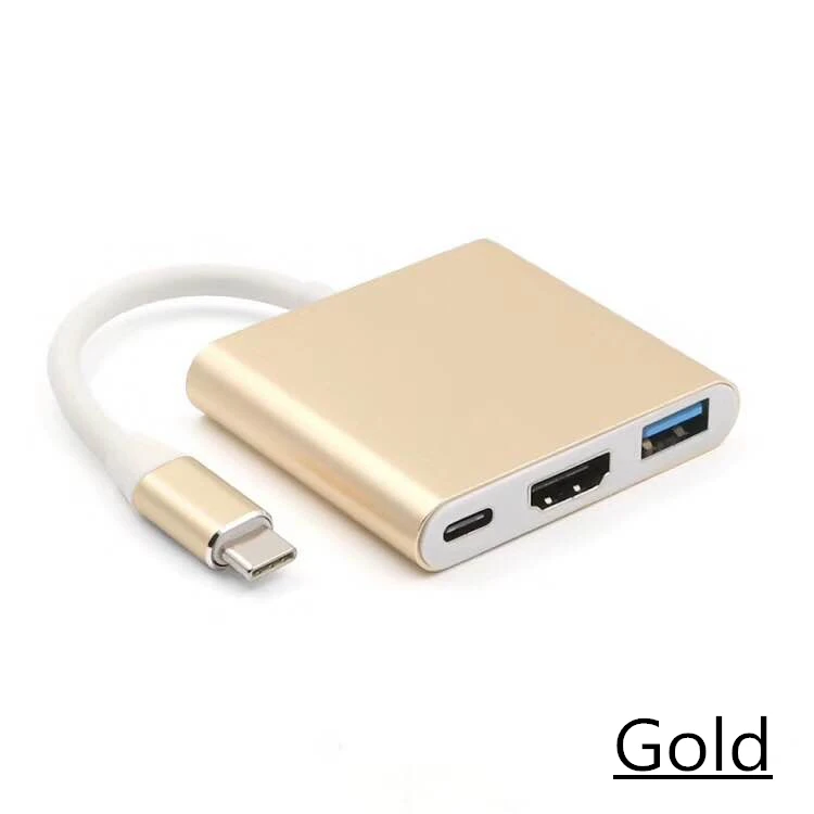 3 в 1 сплиттер типа C к HDMI/концентратор USB 3,0/зарядный адаптер OTG HD 4K 1080P Аудио конвертер для Macbook Pro для переключателя S8 - Цвет: gold