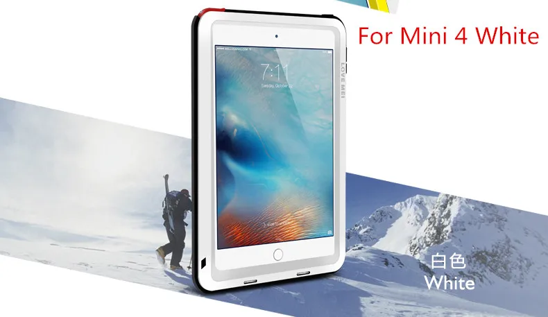 Love Mei мощный противоударный Алюминий чехол Обложка для Apple iPad Air/Air 2/Mini 2/3/4/5/6 Чехол Heavy w/гориллы закаленное Стекло - Цвет: For Mini 4 White