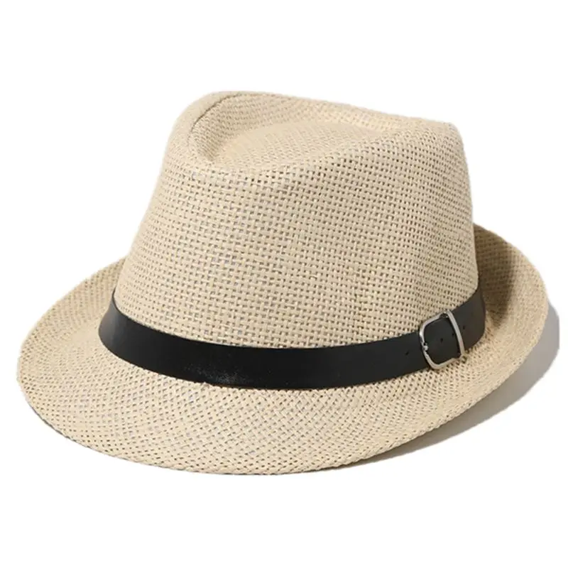 Взрослая Детская Классическая соломенная шляпа Федора с широкими изогнутыми полями, одноцветная шляпа от солнца с пряжкой на ремне, пляжный зонт ковбой - Цвет: MW-C