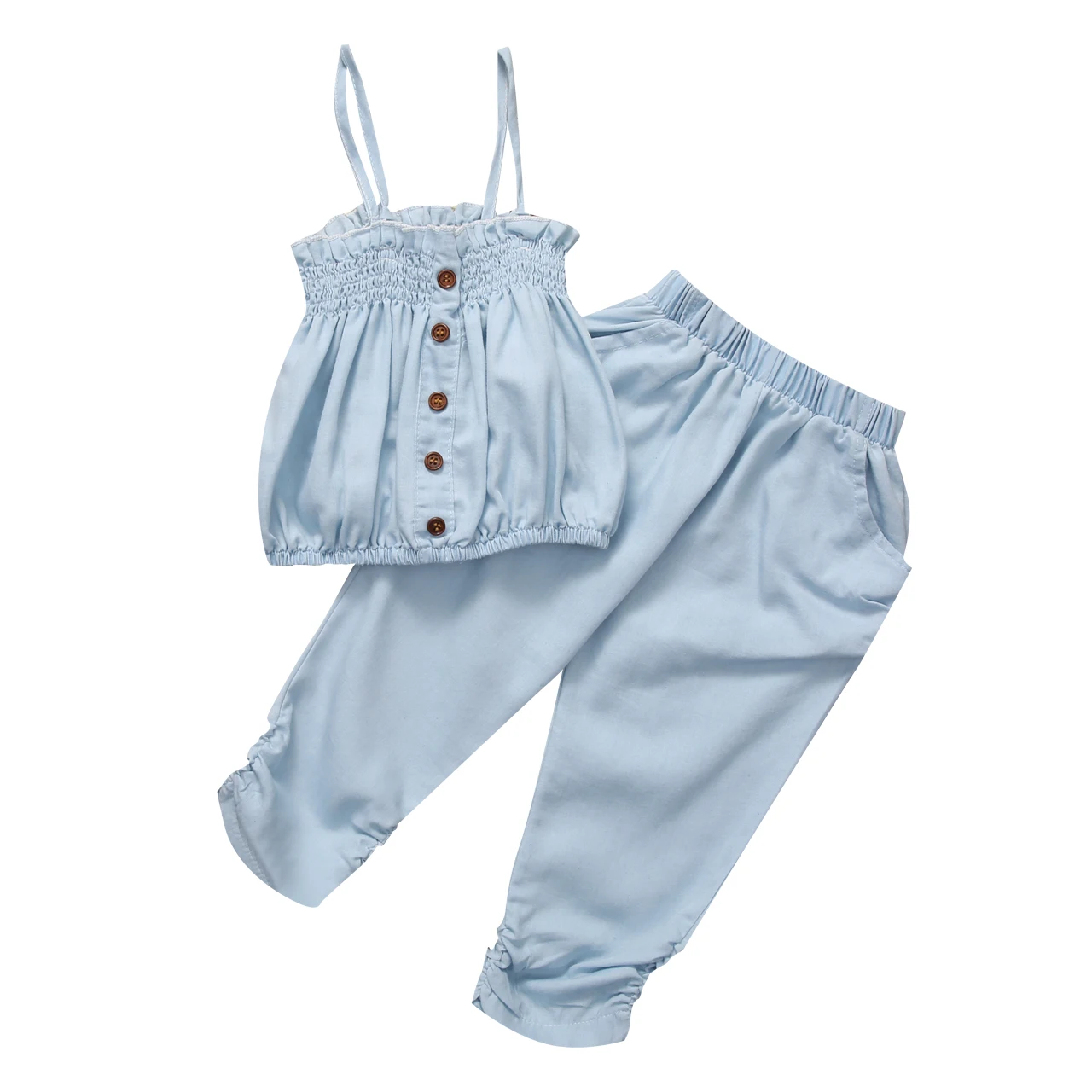 

Toddler Kids Girls Children Denim Outfit Set Halter Top T-shirt + Long Pants Trousers Clothing Sunsuit