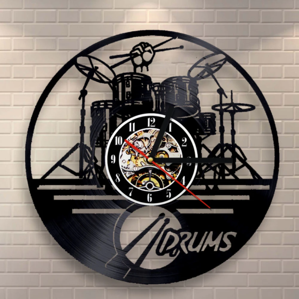 1Piece Drums Set Personalized Vinyl Record Wall Clock Modern Design